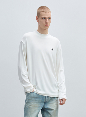 CHINISM丨小半高领长袖T恤男秋冬内搭上衣男士白色德绒打底衫