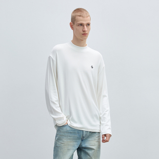 白色德绒打底衫 T恤男秋冬内搭上衣男士 小半高领长袖 CHINISM