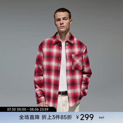 CHINISM赤尘 黄色纯棉长袖格子衬衫男秋季复古休闲男生衬衣外套