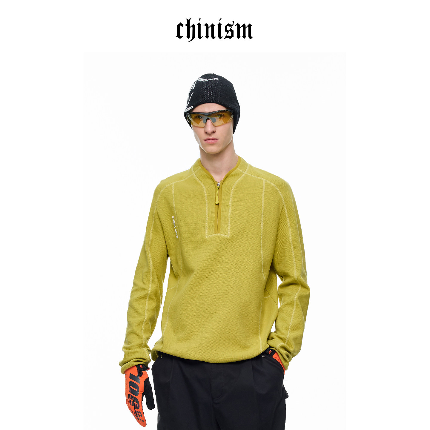 CHINISM丨半拉链撞色哈梭线卫衣男2026春季男士运动华夫格上衣