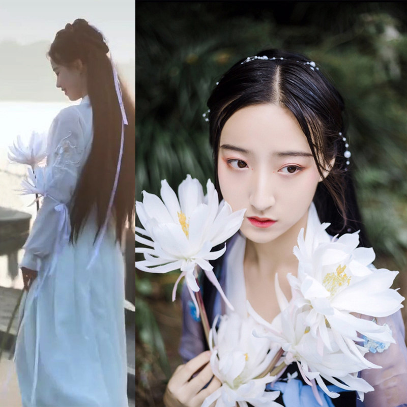 网红仙女汉服写真道具仿真昙花红白色古装拍摄古风拍照手持弓箭