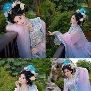 新款不传统簪花宋制发冠娟纱甜美花朵头饰粉色汉服发夹流苏发簪