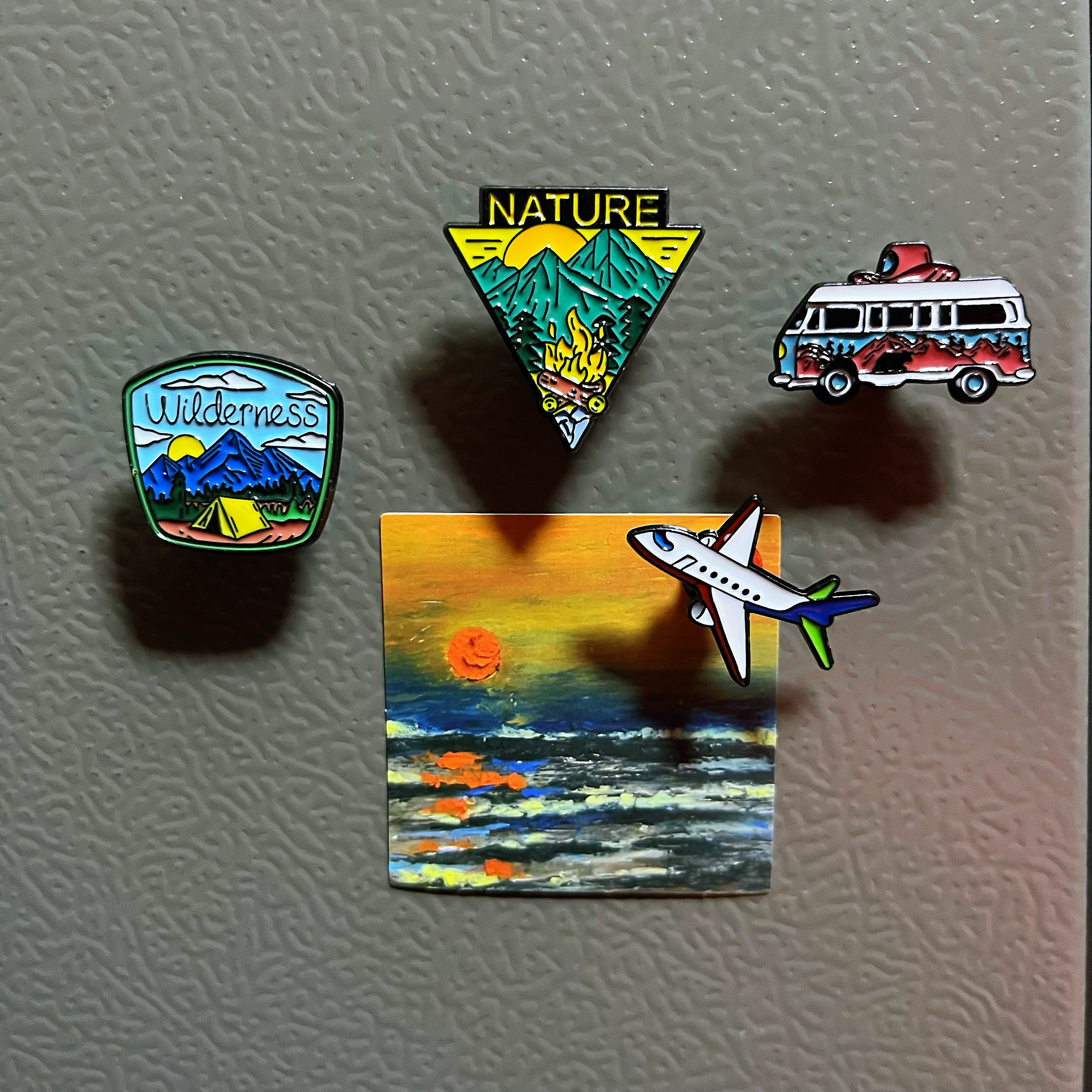 户外露营徒步旅行金属冰箱贴飞机见山落日自然小众旅游纪念品礼物