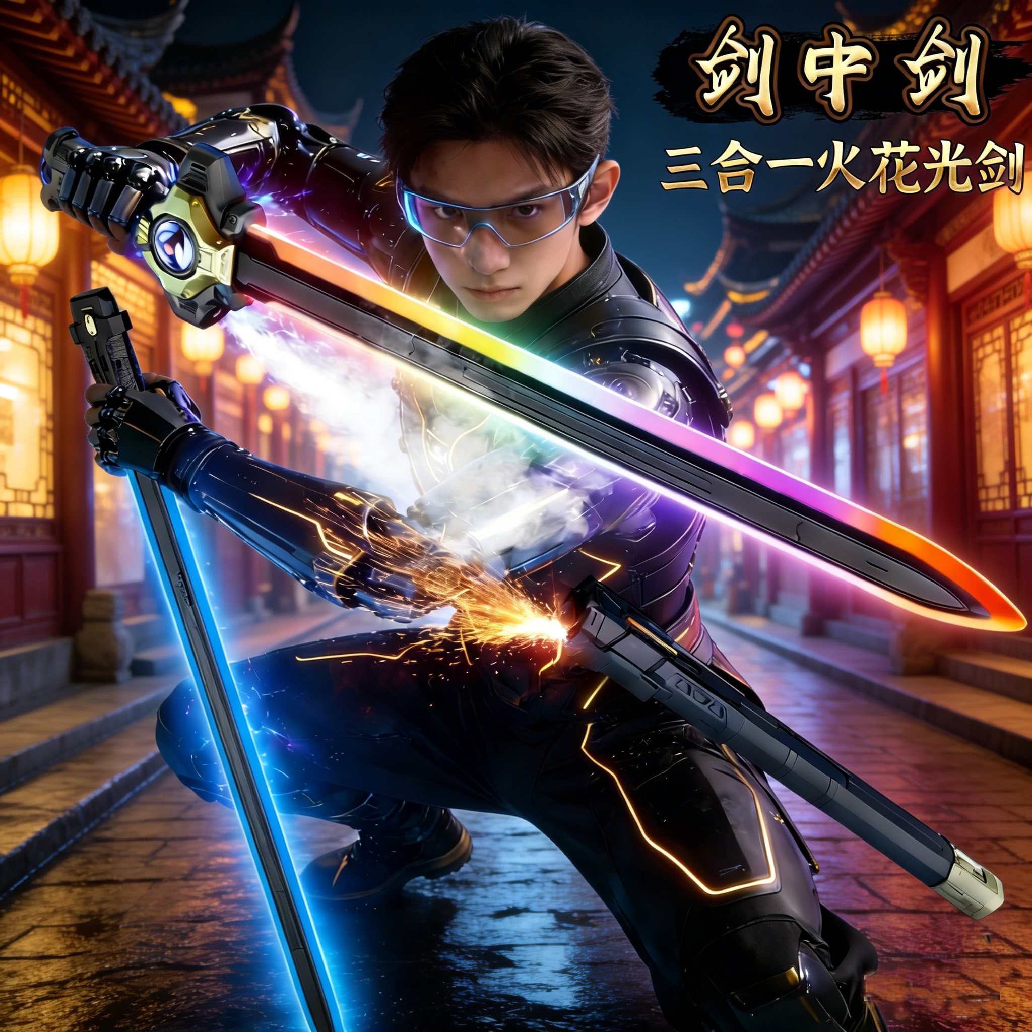 2026新款剑中剑拔刀发光激光武士刀喷雾火花儿童玩具男孩礼物