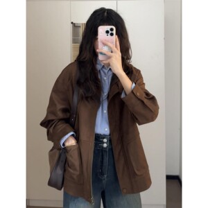 美拉德咖色拉炼夹克小上衣女早秋季2025新款独特漂亮韩系穿搭外套