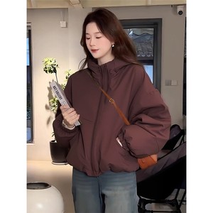 爆款连帽夹棉冲锋衣棉衣女款2025秋冬新款韩版宽松时尚加棉厚外套