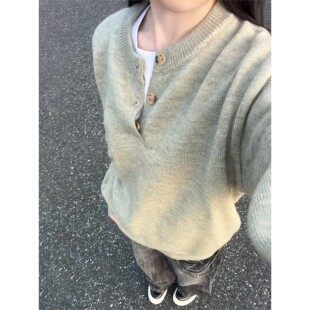 美式覆古亨利领毛衣男款秋冬潮牌高级感慵懒风打底针织衫情侣外套