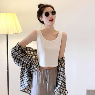 纯棉小心机背心女外穿短款内搭无袖瑜伽吊带高腰露脐运动打底上衣