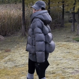 小个子泡芙软糯短款连帽白鸭绒羽绒服女冬装新款宽松面包服外套潮