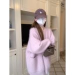 紫色水貂毛开衫毛衣外套女秋冬季2024新款温柔韩系慵懒中长版针织