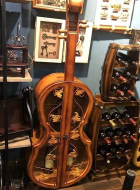 酒庄落地摆件提琴酒柜 大型葡萄木桶吉他北欧酒吧KTV红酒柜酒架