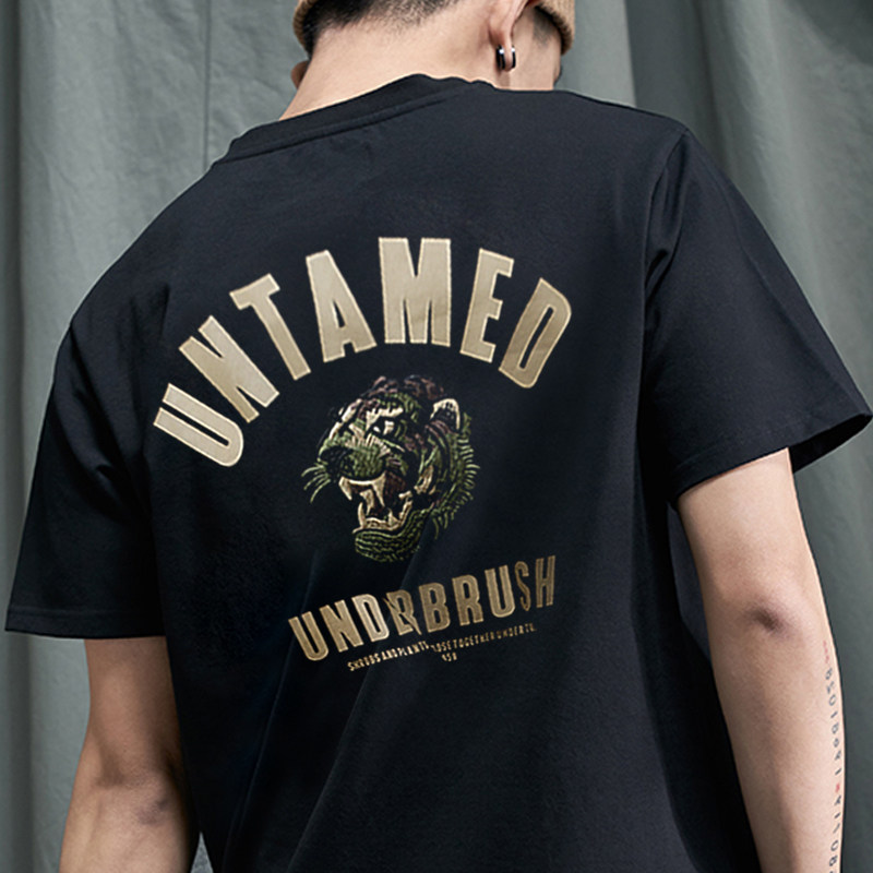 唐狮联名夏季短袖港风ins刺绣纯棉体恤男潮牌情侣夏装男士T恤