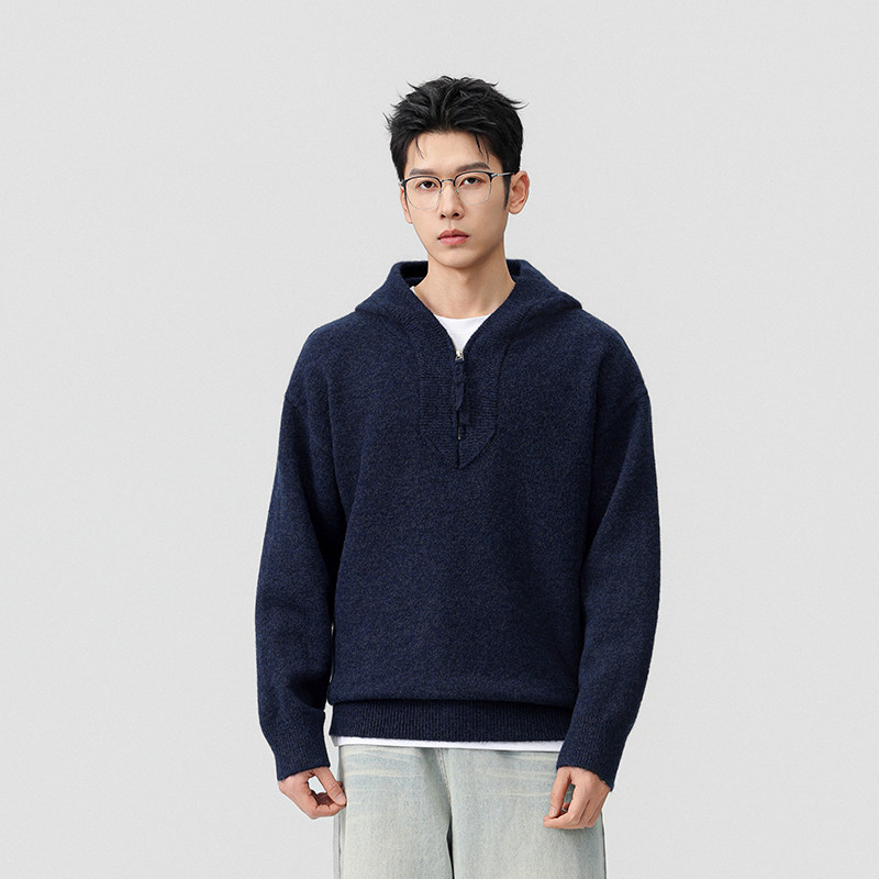 DESSO男士秋冬拼接圆领针织衫/半拉链连帽针织衫,男装,针织衫/毛衣,淘宝优惠券,粉丝福利购,淘宝优惠卷