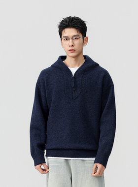 DESSO男士秋冬拼接圆领针织衫/半拉链连帽针织衫