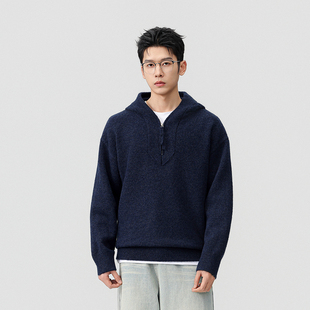 DESSO男士秋冬拼接圆领针织衫/半拉链连帽针织衫