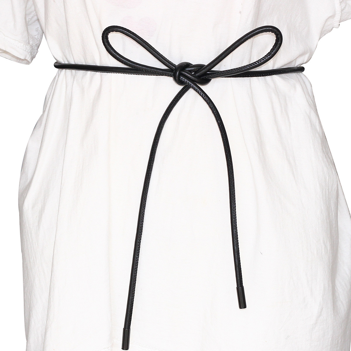 羊皮纹超纤皮连衣裙腰带系蝴蝶结腰绳打结装饰细皮绳女士简约百搭