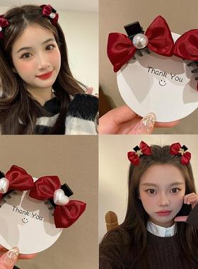 新年红色过年蝴蝶结发夹女刘海侧边碎发卡高级感公主头夹子头饰品