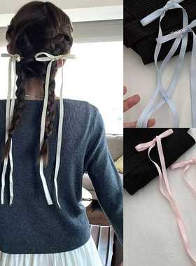 芭蕾风蝴蝶结发夹多巴胺少女侧边夹法式丝带绑发飘带编发发卡头饰