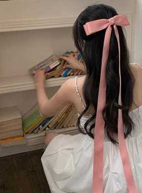 Jennie同款超长蝴蝶结飘带发夹顶夹法式少女发卡外出后脑勺发饰品