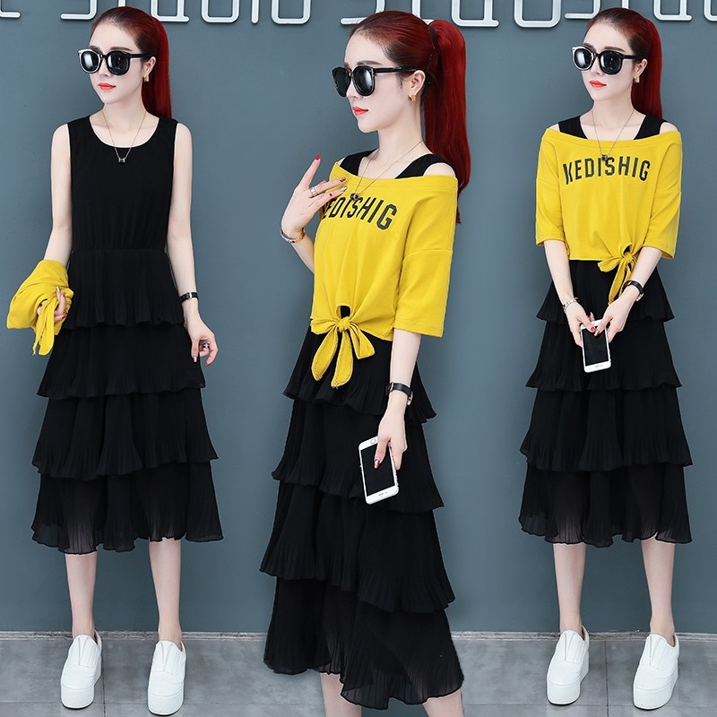 爱依服旗舰店女装春秋2020年新款网红时尚气质两件套装连衣裙夏天