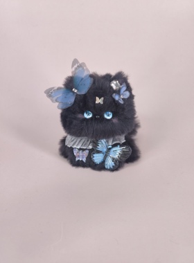 【蝴蝶黑猫】原创设计猫猫汽车摆件成品小猫玩具玄猫挂件
