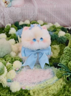 【蓝色梦中情猫】原创设计摆件虎斑成品猫咪玩具车挂件小猫包挂