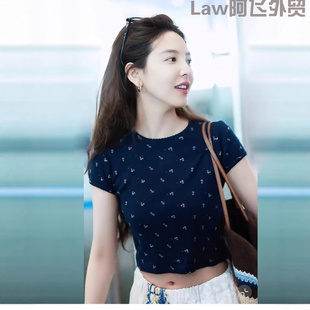 print floral lace dress章若楠同款 恤女 Sexy 碎花短袖 vacation