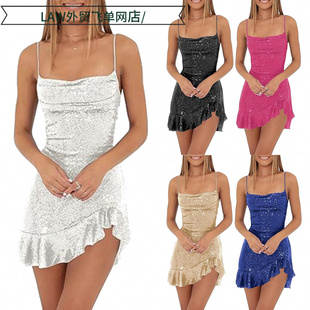 deep top Sexy dress时尚 camisole ball 性感吊带亮片蝴 sequin