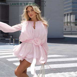 slim dress纯色性感圆领系带花朵装 fit lace 饰 sleeveless Sexy