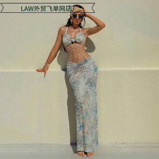 sleeveless fit lace dress挂脖系带珠链装 露背 Sexy 饰修身 slim