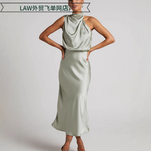 satin party deep neck dress夏风优雅丝滑质感高档缎面显 Sexy