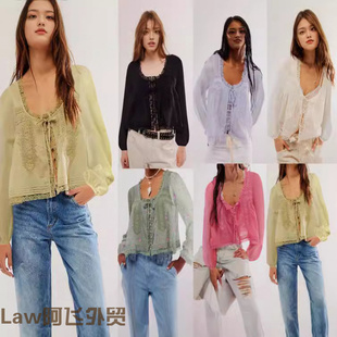 long sleeved Lace 小众上衣蕾丝衫 women shirt法式 型花边 sexy