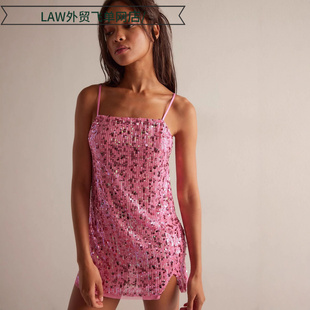 deep camisole top dress吊带连衣裙开叉性感 Sexy ball sequin