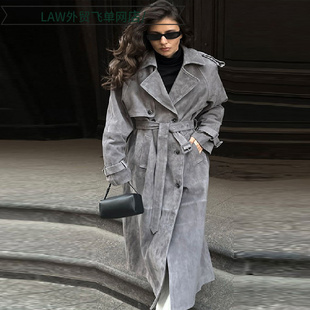 Coat双排扣长款 Sexy Cotton Thermal 灰色呢子大衣休闲风 Casual