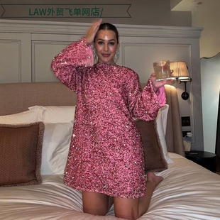 deep 宽松大码 sequin 性 dress圆领长袖 camisole ball Sexy top