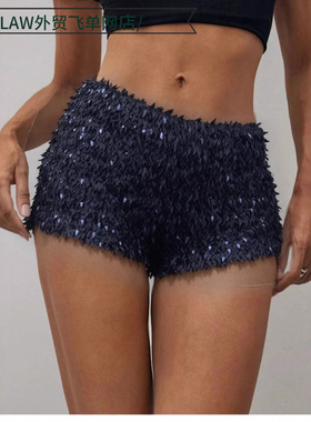 Sexy sequin camisole deep V-top ball dress蓝色短裤性感时尚亮