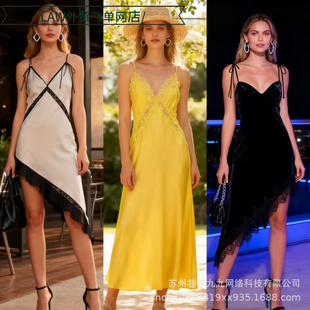 deep neck party 缎面领吊带迷迪连衣 Sexy dress性感时尚 satin