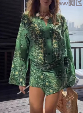 Sexy strapless printed colorful long dress绿色腰果花印花领喇