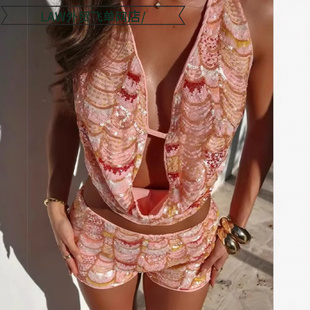 deep top Sexy dress显瘦修身 camisole ball 美人鱼亮片 sequin