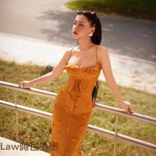 strapless Flattering print floral dress春夏女越南小众鱼 sexy