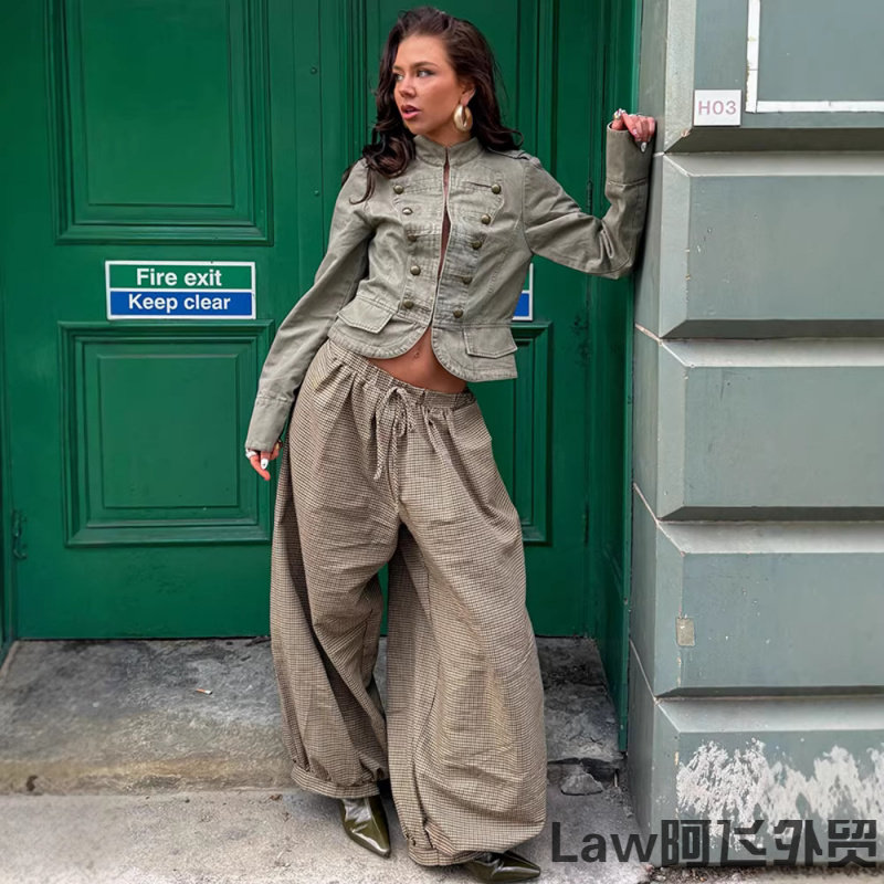 Sexy Sleeve Loose Jacket Coat装风立领排扣收腰工装牛仔外套夏