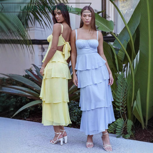 lace Sexy sleeveless fit dress性感露背吊带蛋糕褶皱系带 slim