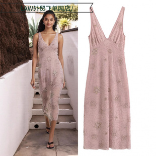 deep neck party 简约休闲珠片迷笛连衣裙 Sexy dress时尚 satin