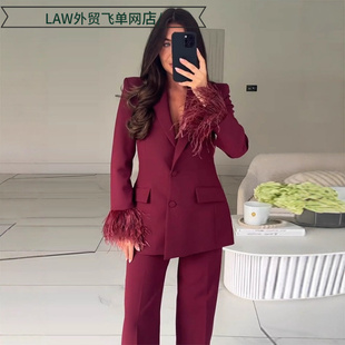 Cotton Thermal Coat爆款 修身 外套长 Sexy 显瘦羽毛饰西装 Casual