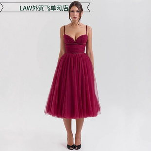 satin party deep neck dress性感吊带露背休闲连衣裙连衣 Sexy