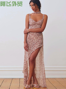 Lace slim fit party perspective sexy dress爆品吊带碎花性感露