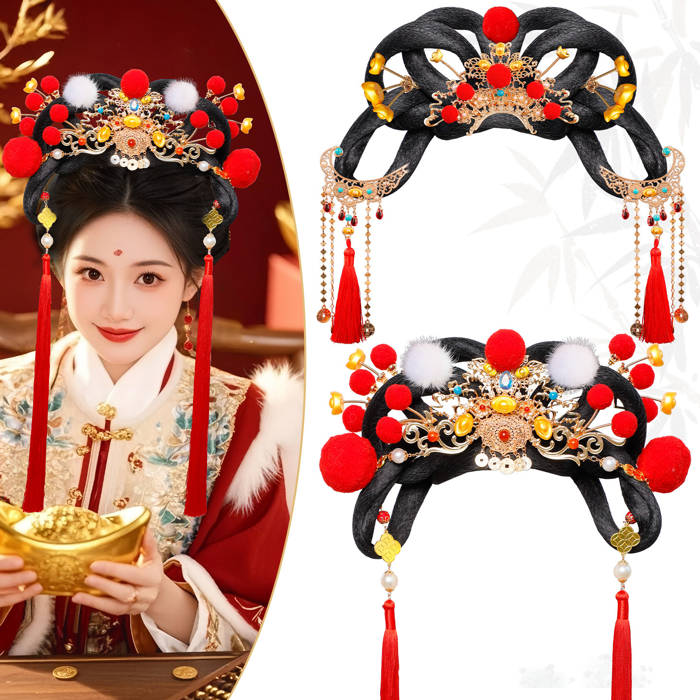 古风新年cos小财神发饰假发组合