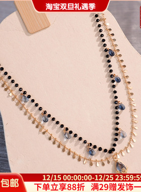 合金双层女黑色系项链