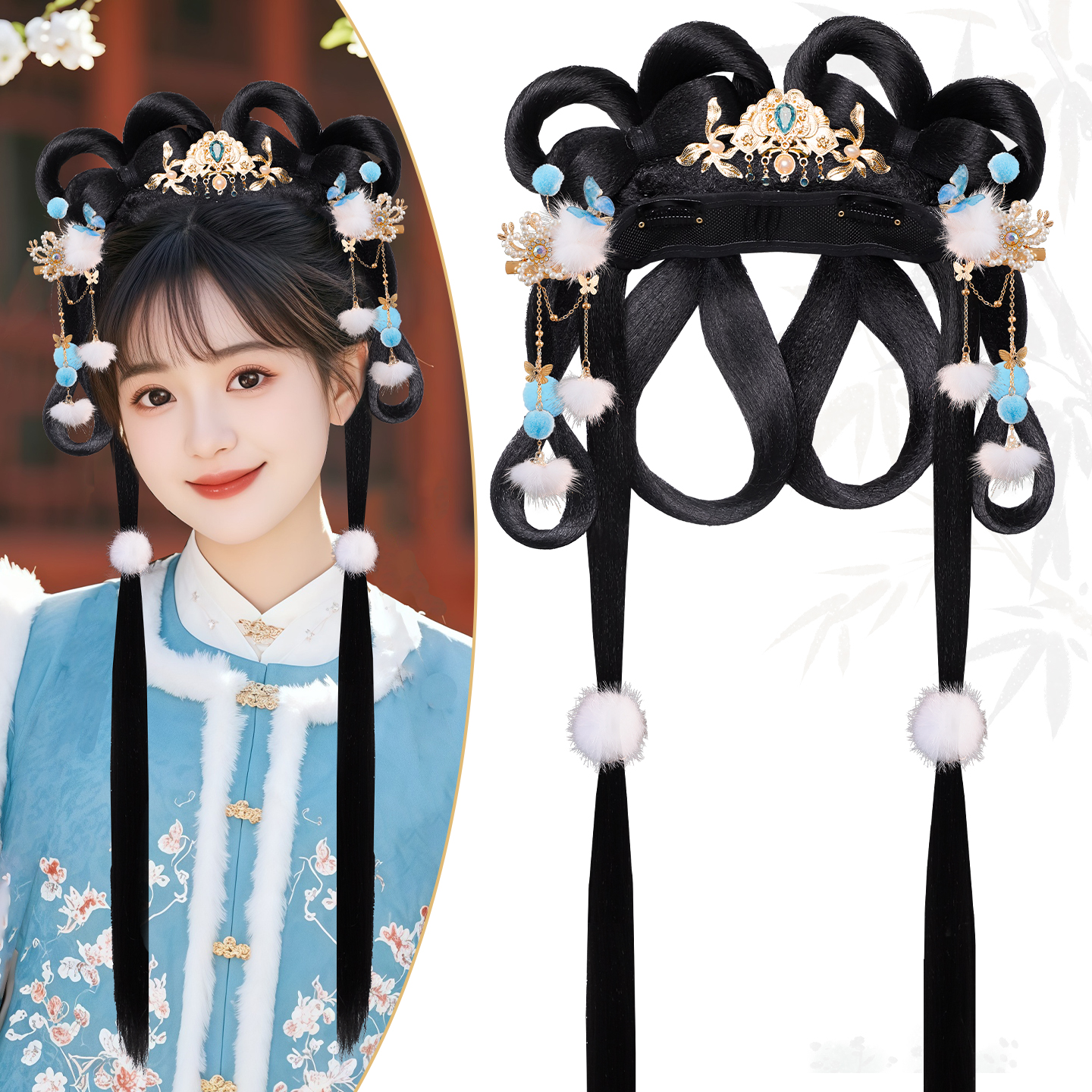 汉服古风发饰组合假发髻套装