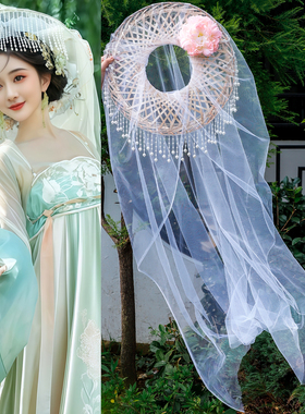 古风汉服发饰超仙气花朵斗笠帷帽
